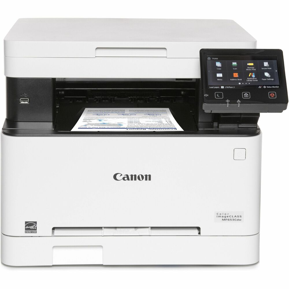 CNM5158C007 - Designed for small to medium-size business, this imageCLASS Multifunction Wireless Laser Printer balances a speedy performance with minimal maintenance. Print, scan and copy from the same device for convenient use. Duplex printer with a customizable, 5" touch screen delivers an efficient color output as fast as 22 pages per minute. Printer produces a quick first printout in approximately 10.3 seconds. Wi-Fi Direct enables easy connection to mobile devices without a router. Print on-the-go using Canon Print Business, Apple AirPrint or Mopria Print Service. Easily send scanned documents to your email or file server. Print and copy memory stores up to 1 GB. Vivid and vibrant color technology produces high-quality prints with increased image sharpness and color vibrancy in up to 600 x 600 dpi. Printer also features a 250-sheet input tray and one-sheet, manual feed slot. Connectivity options include high-speed 2.0, Ethernet, Wi-Fi or Wi-Fi Direct Connection.