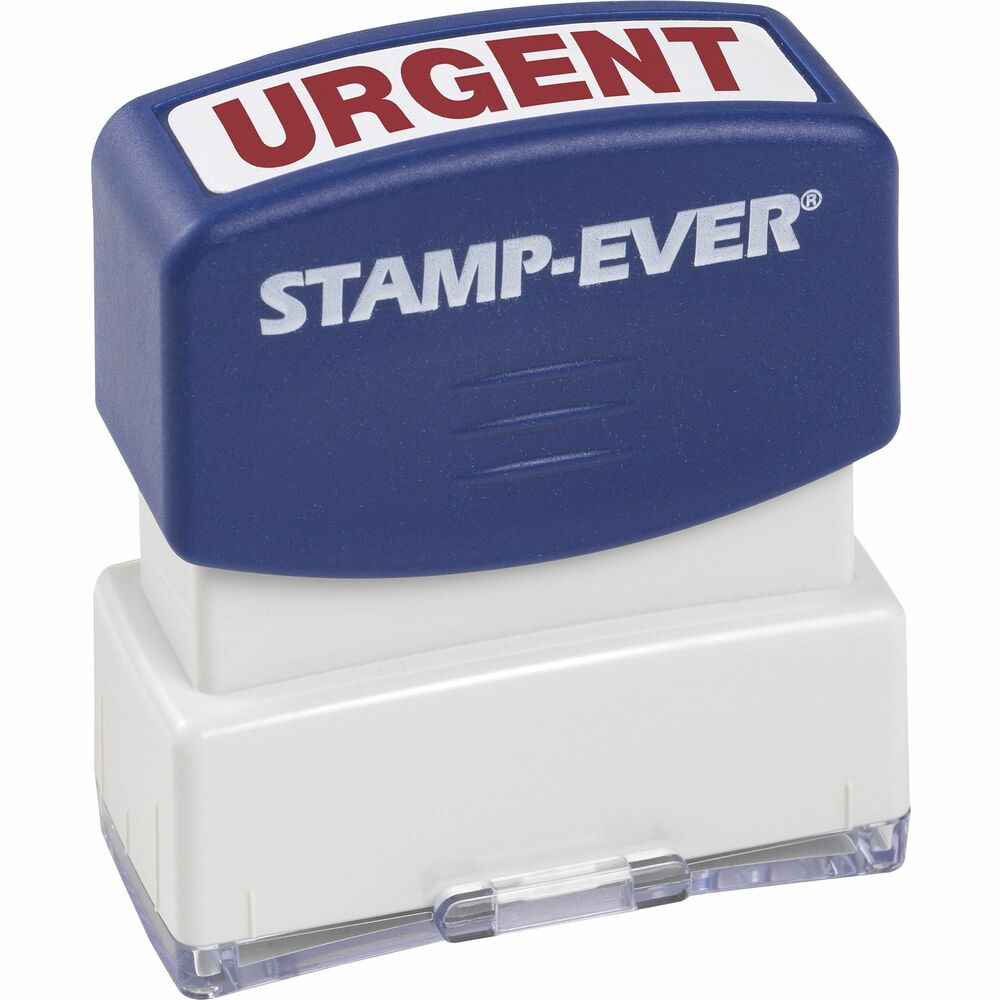 TDT5967 - Pre-inked, one-color stamp imprints the word URGENT in all red uppercase letters. It is perfect for stamping all kinds of documents including invoices, receipts, faxes, statements, envelopes and more. Flip cover keeps fingers free of ink. Stamp-Ever Message Stamp offers an impression size of 9/16" x 1-11/16". It lasts for thousands of impressions before re-inking with Stamp-Ever ink.