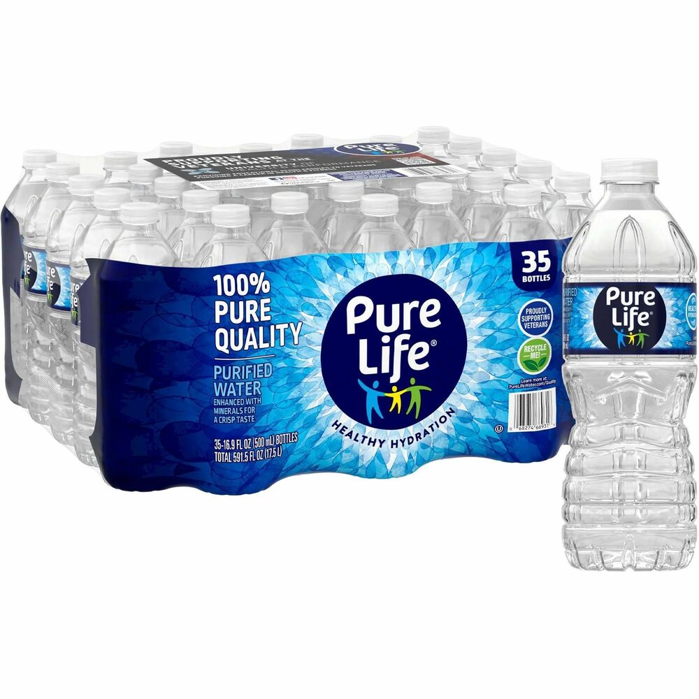 NLE827179PL - Nestle Pure Life purified water comes in a convenient, 16.9 oz. size for easy use on-the-go or at your desk. Purified water goes through a multistep process of filtration that involves reverse osmosis and/or distillation. The water is enhanced with a unique blend of minerals for great taste. The recyclable bottle is easy to grab, carry and crush for recycling.