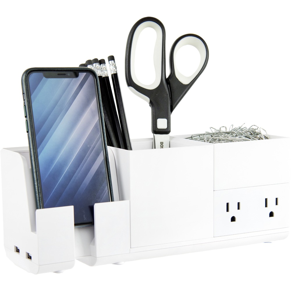 BOSKT2BASEKIT1W - Konnect Stackable Desk Organizer with Power Station is made with a modular, four-piece design that can be stacked together or used individually. Built-in USB ports and dual-power hub charge your electronics. Integrated phone stand docks and charges your device. Cord wrap organizes any electronic cords to store out of your way and prevent tangling. Desk organizer features a pencil cup, storage tray and back channel for the ultimate storage and organization. Nonslip rubber feet protect surfaces from damage. Kit includes 3' long, micro USB cord for convenient powering. Wall adapter is not included.