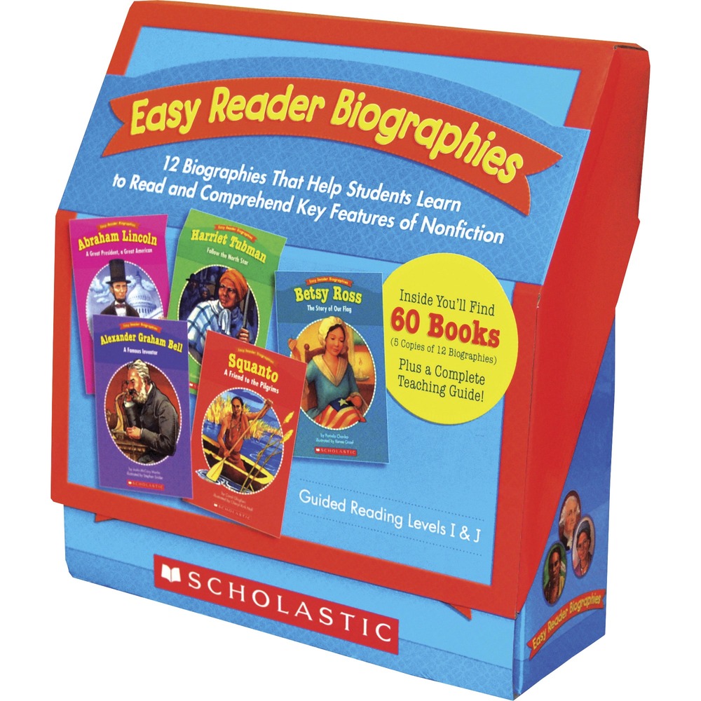 SHS0439774101 - Easy Reader Biographies Book Set features 12 easy-to-read biographies of must-know, inspiring Americans to introduce key features of nonfiction. Designed for young readers, these engaging, 16-page books contain lively text, captions, realistic illustrations, glossaries, diagrams and more. The teaching guide includes graphic organizers and teaching ideas to help children comprehend the features of nonfiction and read with understanding. Book set is designed for children attending kindergarten to second-grade.