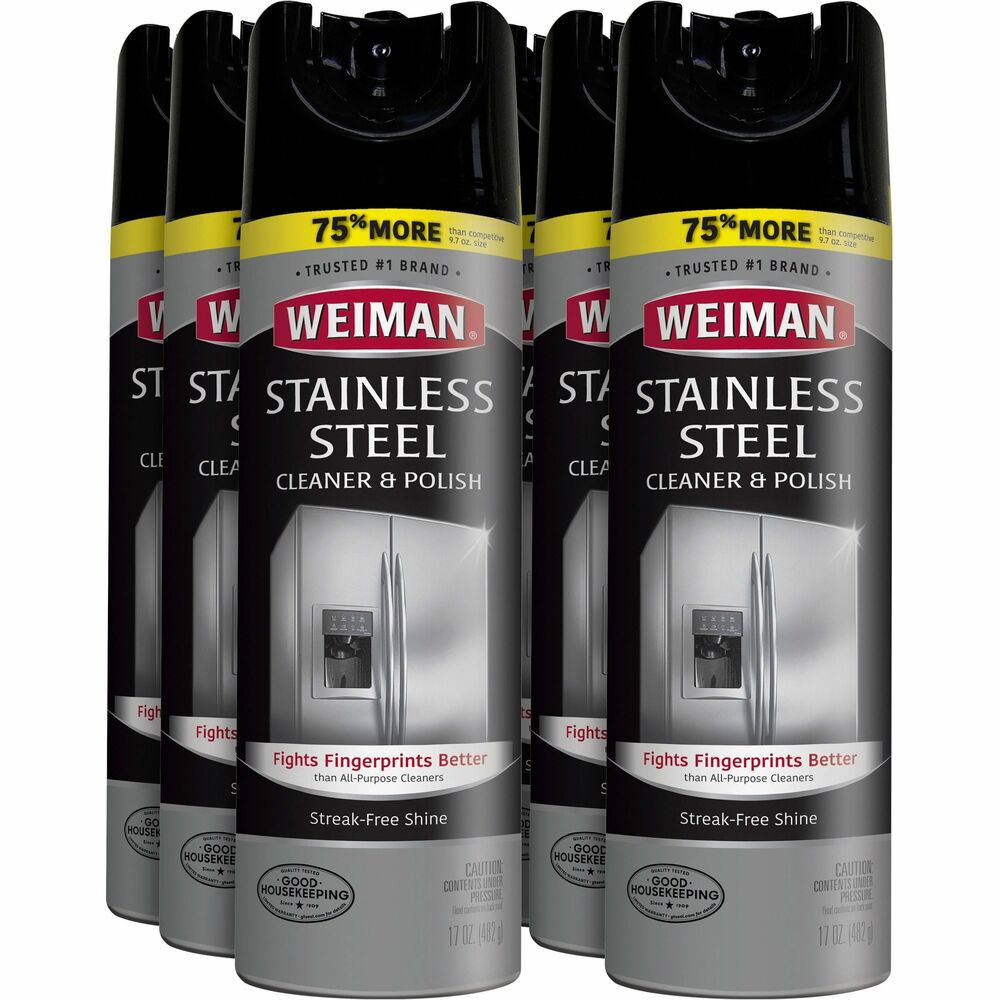 WMN49ACT - Stainless Steel Cleaner and Polish provides a brilliant, streak-free shine without any hard rubbing to effortlessly clean your stainless steel appliances. In addition to cleaning and polishing, its multipurpose formula also protects surfaces by leaving a shiny, protective barrier that resists fingerprints and repels dust and dirt. Aerosol spray dispenses the cleaner accurately onto surfaces to prevent wasteful use. Stainless steel cleaner and polish is perfect for cleaning refrigerators, dishwashers, ovens, stoves and more.