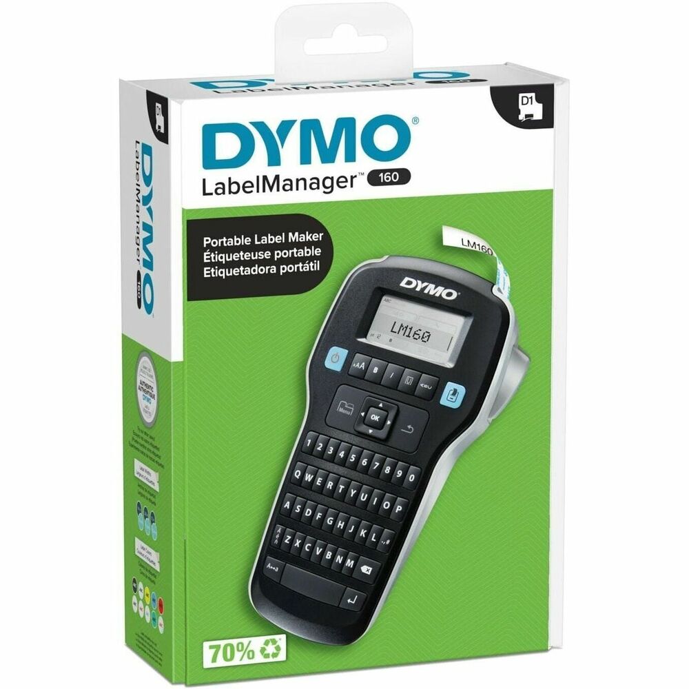 Dymo LabelManager 160 Portable Label Maker - Thermal Transfer - Label - 0.24" , 0.35" , 0.47" - Battery - Black - Handheld - QWERTY, Compact, Lightweight, Portable, Auto Power Off, English Layout Keyboard