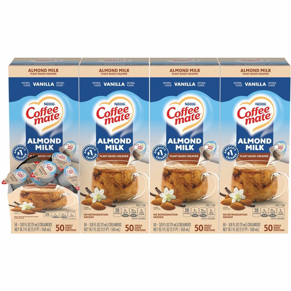 NES42258CT - Delight your employees, customers and guests by offering Coffee mate liquid creamer in your workplace, breakroom or kitchen. Almond Milk Vanilla Naturally Flavored Non-Dairy Liquid Creamer Singles offer a nutty, vanilla flavor that's vegan. Within each cup is a rich vanilla flavor that will enhance and enrich your coffee offering with a touch of differentiation. Single tubs come in a convenient dispenser box that keeps the counter clean, organized and displayed beautifully. These creamer singles don't need to be refrigerated and can retain their irresistible flavor at room temperature for up to 6 months. They are easy to use. Simply shake, open and pour. Nondairy, plant-based creamer is lactose-free, cholesterol-free, gluten-free and vegan.