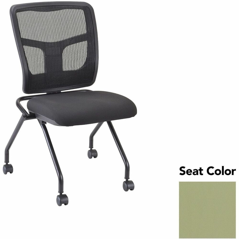 LLR84385069 - Versatile, nesting chairs work great in your training or reception area. Seat flips up to allow chairs to nest for space-saving storage. Mesh back and cushioned seat in Dillon Sage offer comfortable support. This Dillon vinyl is made of 100 percent polyurethane with an antimicrobial finish for more durable material and a backing made of 70 percent polyester and 30 percent cotton. Four legs include swivel casters for easy chair movement. Metal frame features a black powder-coat finish for durability. Weight capacity is 275 lb.