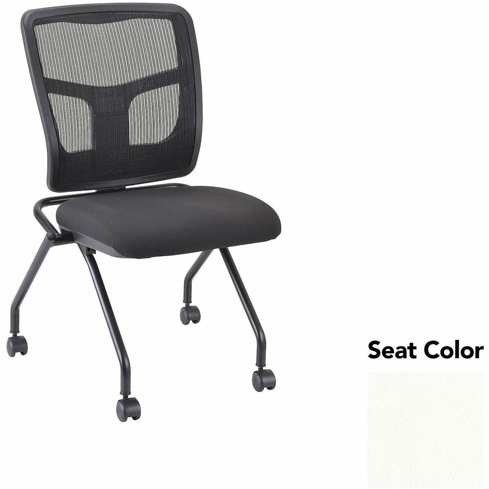 LLR84385103 - Versatile, nesting chairs work great in your training or reception area. Seat flips up to allow chairs to nest for space-saving storage. Mesh back and cushioned seat in Dillon Snow offer comfortable support. This Dillon vinyl is made of 100 percent polyurethane with an antimicrobial finish for more durable material and a backing made of 70 percent polyester and 30 percent cotton. Four legs include swivel casters for easy chair movement. Metal frame features a black powder-coat finish for durability. Weight capacity is 275 lb.