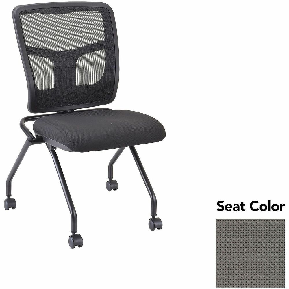 LLR8438532 - Versatile, nesting chairs work great in your training or reception area. Mesh back in black and fabric seat in Expo Fog offer comfortable support. Expo fabric is made of 65 percent post-industrial recycled polyester and 35 percent post-consumer recycled polyester. Four legs include swivel casters for easy chair movement. Metal frame features a powder-coat finish for durability. Seat flips up to allow chairs to nest for space-saving storage. Weight capacity is 275 lb.