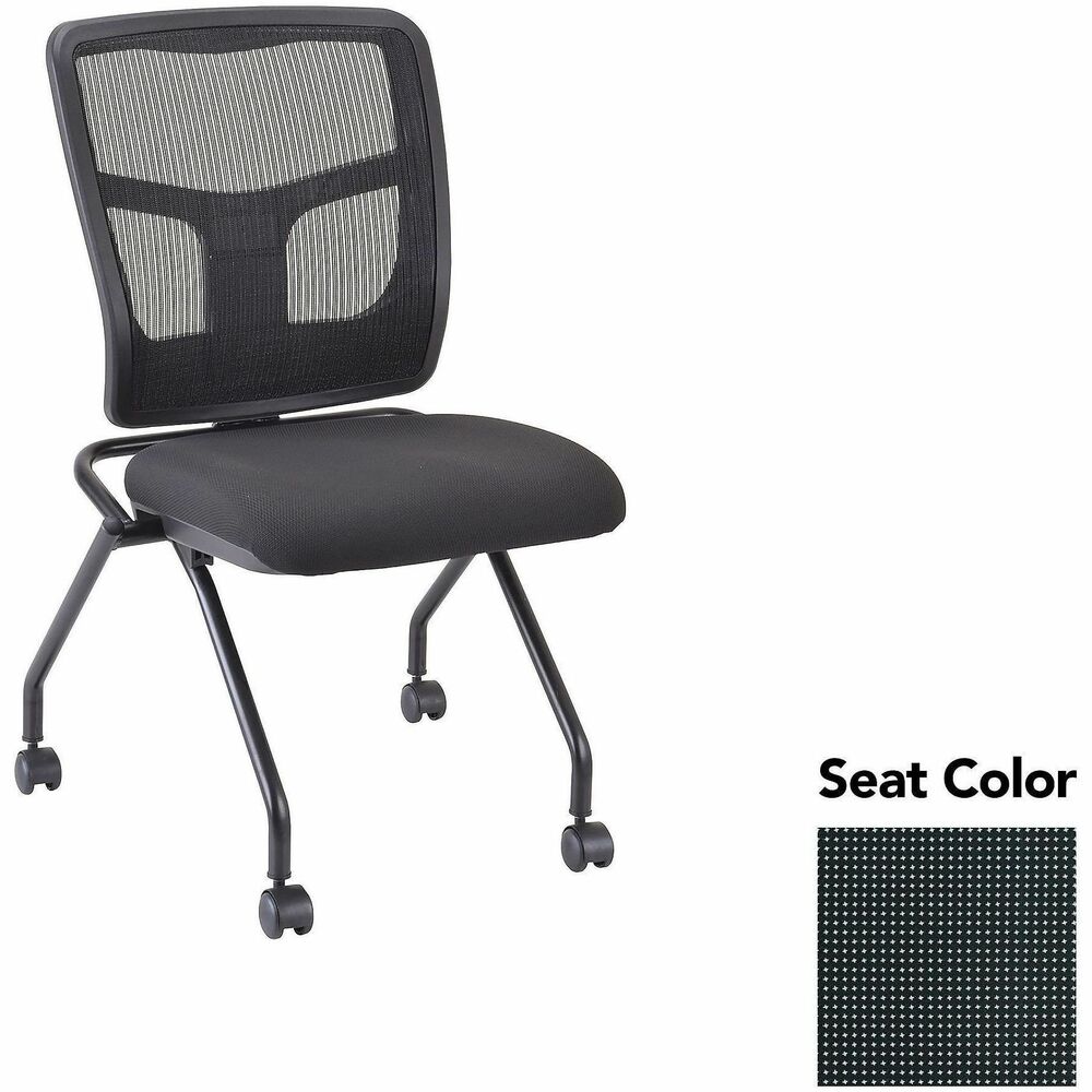 LLR8438535 - Versatile, nesting chairs work great in your training or reception area. Mesh back in black and fabric seat in Expo Tuxedo offer comfortable support. Expo fabric is made of 65 percent post-industrial recycled polyester and 35 percent post-consumer recycled polyester. Four legs include swivel casters for easy chair movement. Metal frame features a powder-coat finish for durability. Seat flips up to allow chairs to nest for space-saving storage. Weight capacity is 275 lb.