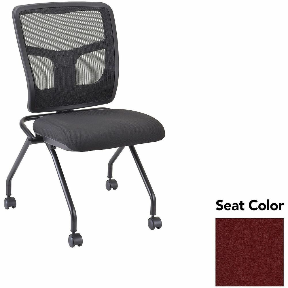 LLR8438544 - Versatile, nesting chairs work great in your training or reception area. Mesh back in black and fabric seat in Forte Port offer comfortable support. Made of 100 percent polyester, Forte fabric is stain-resistant to serve you longer. Four legs include swivel casters for easy chair movement. Metal frame features a powder-coat finish for durability. Seat flips up to allow chairs to nest for space-saving storage. Weight capacity is 275 lb.