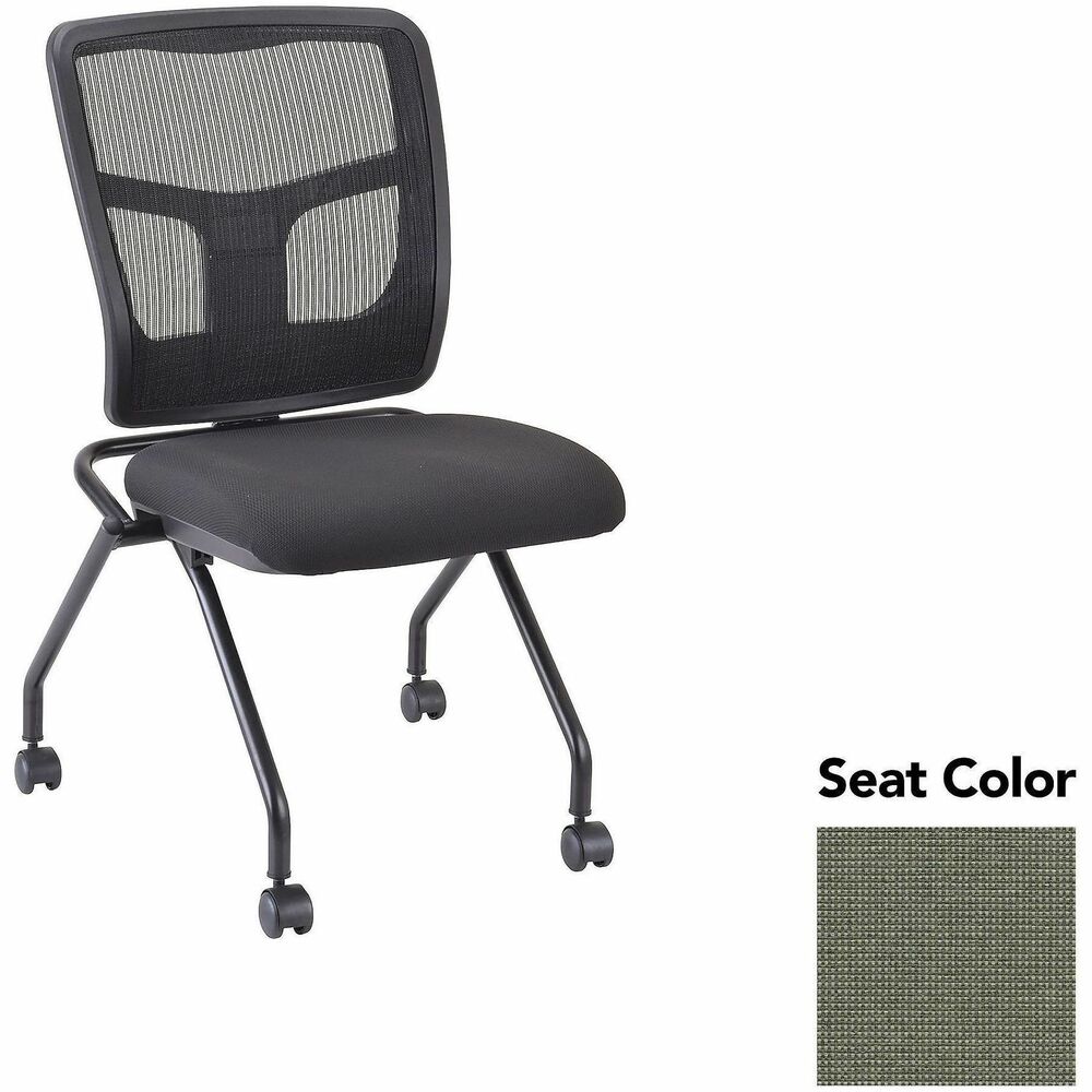 LLR8438585 - Versatile, nesting chairs work great in your training or reception area. Mesh back in black and fabric seat in Shire Sage offer comfortable support. Shire fabric is made with 100 percent polyester and an acrylic backing. Four legs include swivel casters for easy chair movement. Metal frame features a powder-coat finish for durability. Seat flips up to allow chairs to nest for space-saving storage. Weight capacity is 275 lb.