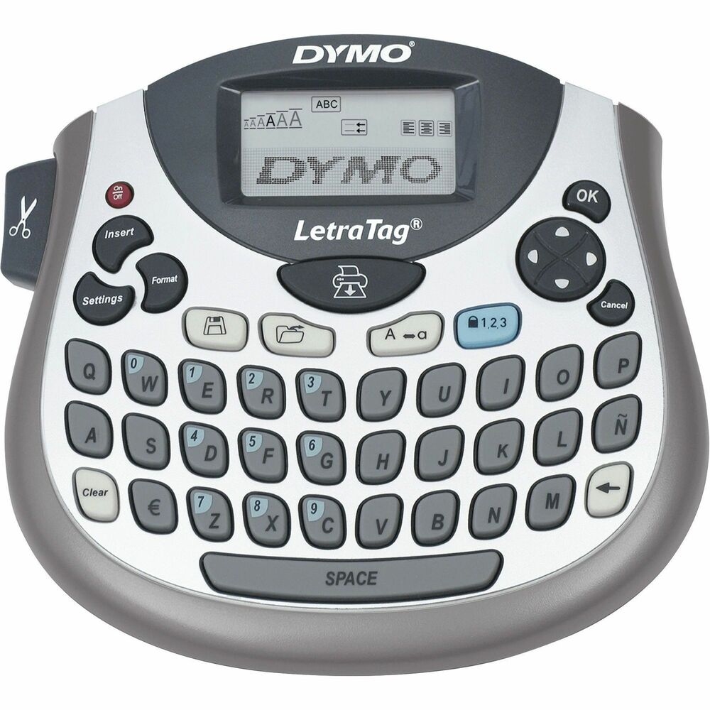 DYM2174540 - Slim, handheld, LetraTag 100T Label Maker is an easy way to make labels that keep your home or office organized. Labelmaker features two-line printing, five font sizes, seven print styles and eight box styles for optimal customization. Use the 13-character graphical display to see font and effects such as underlining before printing. Computer-style keyboard provides fast, convenient labeling. Auto-off feature saves power to extend battery life. Use four AA batteries (not included) to power your labelmaker. Label printer includes 1/2" wide, black-on-white labels and 1/2" wide, black-on-clear labels.