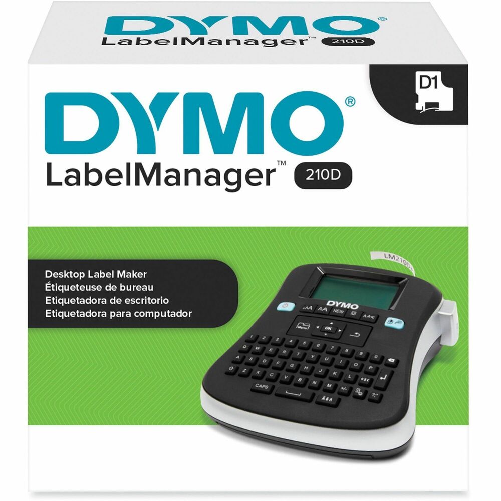DYM2175085 - With a large screen, quick-access buttons and simple navigation, this LabelManager 210D All-Purpose Portable Label Maker is versatile and easy to use at home or in the office. Format text in more than 20 different ways for personalized labeling. Choose from more than 200 symbols and clipart images to create custom labels for almost any labeling job. Print up to 10 copies of the same label and prevent repeated work with the nine-label memory and "save text" feature. Quickly type text on the familiar, computer-style keyboard. Edit with one-touch, fast-formatting keys and print professional labels every time. Use authentic Dymo D1 Label Tapes in 1/4" , 3/8" and 1/2" widths for optimal performance. Label printer includes a D1 starter cassette with 1/2" wide, black-on-white labels.