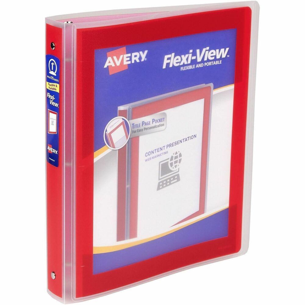 AVE17606 - Prepare reports, proposals or presentations that are dressed to impress and ready to swing into action with this Flexi-View Binder. This lightweight, three-ring binder is compact, easily portable and still durable enough to keep your pages securely enclosed. Made from sturdy yet flexible plastic that won't lift or transfer print, your important documents stay neat and presentable wherever you go. Front cover features a preprinted border that frames a translucent window to showcase your custom title page. Create your binder title page easily using free online software (Avery Design & Print) that offers hundreds of free templates and designs. View binder features 1" round rings with a 175-sheet capacity for three-hole punched paper, dividers or page protectors. Store loose papers or photos in the pocket located on the inside back cover that features a convenient business card holder. Ensure your presentation stays securely bound and ready to wow with this Flexi-View Binder. More from the Manufacturer