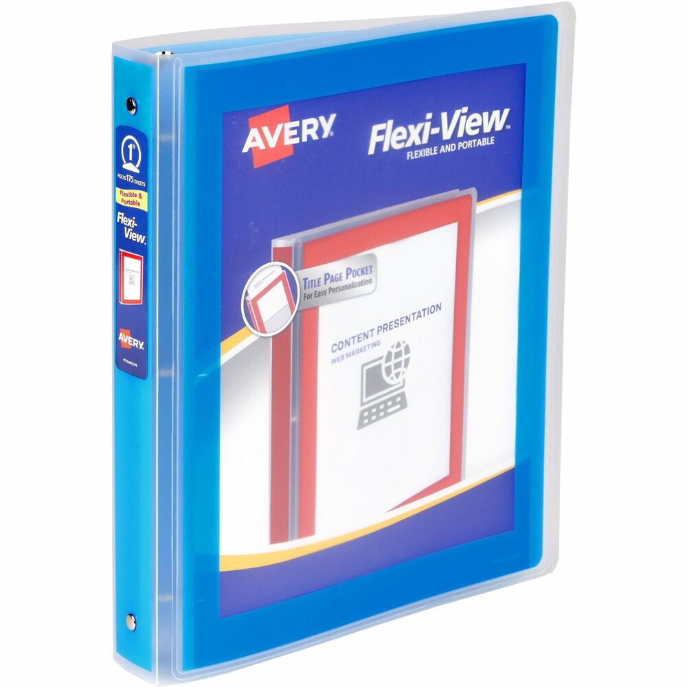 AVE17607 - Prepare reports, proposals or presentations that are dressed to impress and ready to swing into action with this Flexi-View Binder. This lightweight, three-ring binder is compact, easily portable and still durable enough to keep your pages securely enclosed. Made from sturdy yet flexible plastic that won't lift or transfer print, your important documents stay neat and presentable wherever you go. Front cover features a preprinted border that frames a translucent window to showcase your custom title page. Create your binder title page easily using free online software (Avery Design & Print) that offers hundreds of free templates and designs. View binder features 1" round rings with a 175-sheet capacity for three-hole punched paper, dividers or page protectors. Store loose papers or photos in the pocket located on the inside back cover that features a convenient business card holder. Ensure your presentation stays securely bound and ready to wow with this Flexi-View Binder. More from the Manufacturer