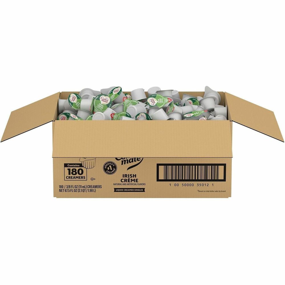 NES35012 - Delight your employees, customers and guests by offering Coffee mate liquid creamer in your workplace, breakroom or kitchen. Inspired by traditional Irish Coffee flavors, Irish Creme creamer delivers smooth and buttery creamer with flavors that will enhance and enrich your coffee offering with a touch of differentiation. It is the perfect solution for a delicious and convenient option to customize your favorite beverage. Single-serve cups in a convenient dispenser keep your counter clean and organized. With this popular creamer in the office, everyone can enjoy coffeehouse indulgence without ever leaving the building. No refrigeration is necessary. These creamer singles can retain their irresistible flavor at room temperature for up to 9 months. Nondairy creamer is Kosher Dairy, lactose-free, cholesterol-free and gluten-free.