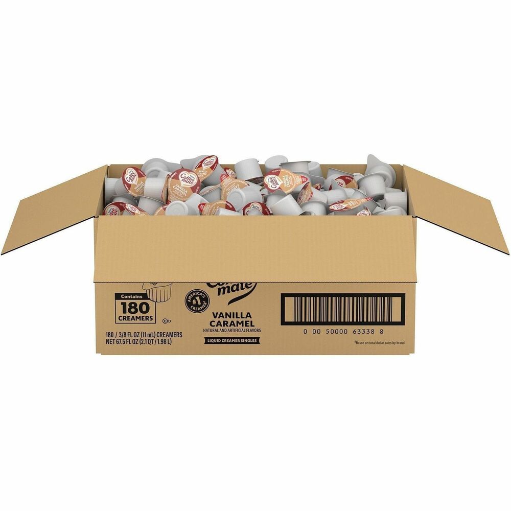 NES63338 - Delight your employees, customers and guests by offering Coffee mate liquid creamer in your workplace, breakroom or kitchen. Liquid creamer singles offer a sweet, creamy blend of vanilla and indulgent caramel will enhance and enrich your coffee offering with a touch of differentiation. With this popular creamer in the office, everyone can enjoy coffeehouse indulgence without ever leaving the building. No refrigeration is necessary. These single-serve creamers can retain their irresistible flavor at room temperature for up to 9 months. Nondairy creamer is Kosher Dairy, lactose-free, cholesterol-free and gluten-free.