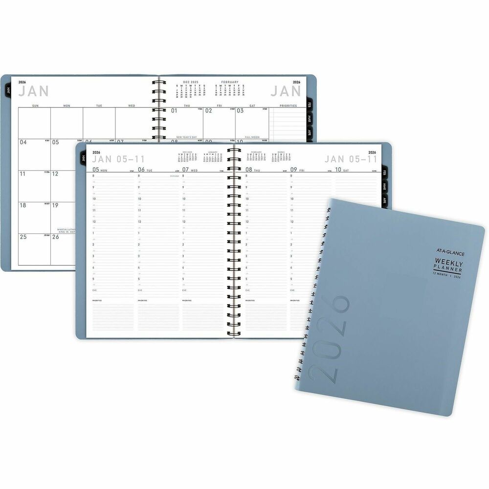 AAG70940X20 - Get organized for the year ahead with this sleek and professional, Contemporary Weekly/Monthly Planner. Perfect for long-term planning and staying on track, dated planning pages range 12 months from January to December. High-quality paper features superior ink bleed-resistance. Two-page-per-week spreads include appointment times every 30 minutes from 8 AM to 5:30 PM on weekdays while weekends are untimed for relaxed planning. Two-page-per-month spreads feature unruled daily blocks for keeping track of deadlines and other key dates. Special features include tabbed months, 40 notes pages, future planning, contacts and a double-sided poly pocket. Planner has twin-wire binding and a slate blue cover.