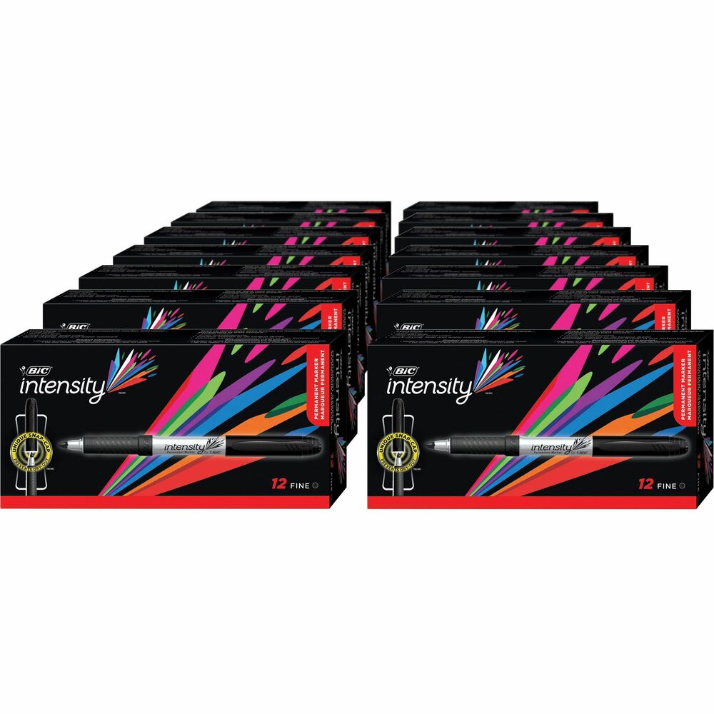 BICGPM11BKCT - Add a splash of bold color to your projects, labels and more with Intensity Retractable Permanent Markers. These ACMI-approved, nontoxic permanent markers feature low-odor, acid-free inks that create long-lasting color on just about any surface, including glass, metal, photos, foils, coated paper, plastic and even oily and damp surfaces. Convenient, retractable design extends and retracts the durable fine tip with a simple click. Seal Guard Defends Against Dry Out technology helps you work with confidence. Silver barrel and a textured rubber grip deliver comfort and control.