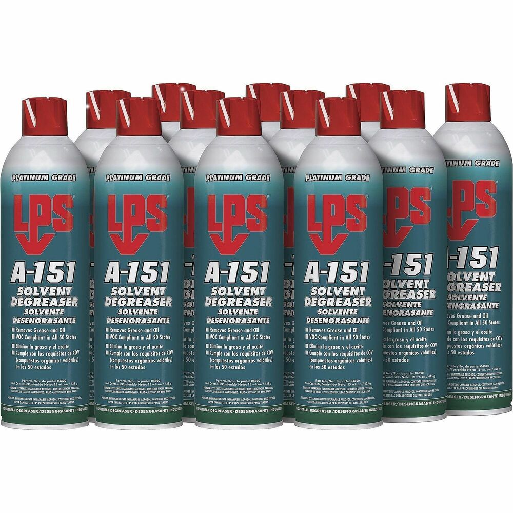 ITW04320CT - A-151 Solvent Degreaser removes oil, grease and other contaminants from parts washers, dip tanks, ultrasonic cleaners, aircraft engines, cables, gauges, heavy equipment and more. Aerosol provides controlled evaporation and is VOC-compliant nationwide. Nonconductive, low-odor formula contains no chlorinated solvents and has a high flash point of 158 degrees Fahrenheit.