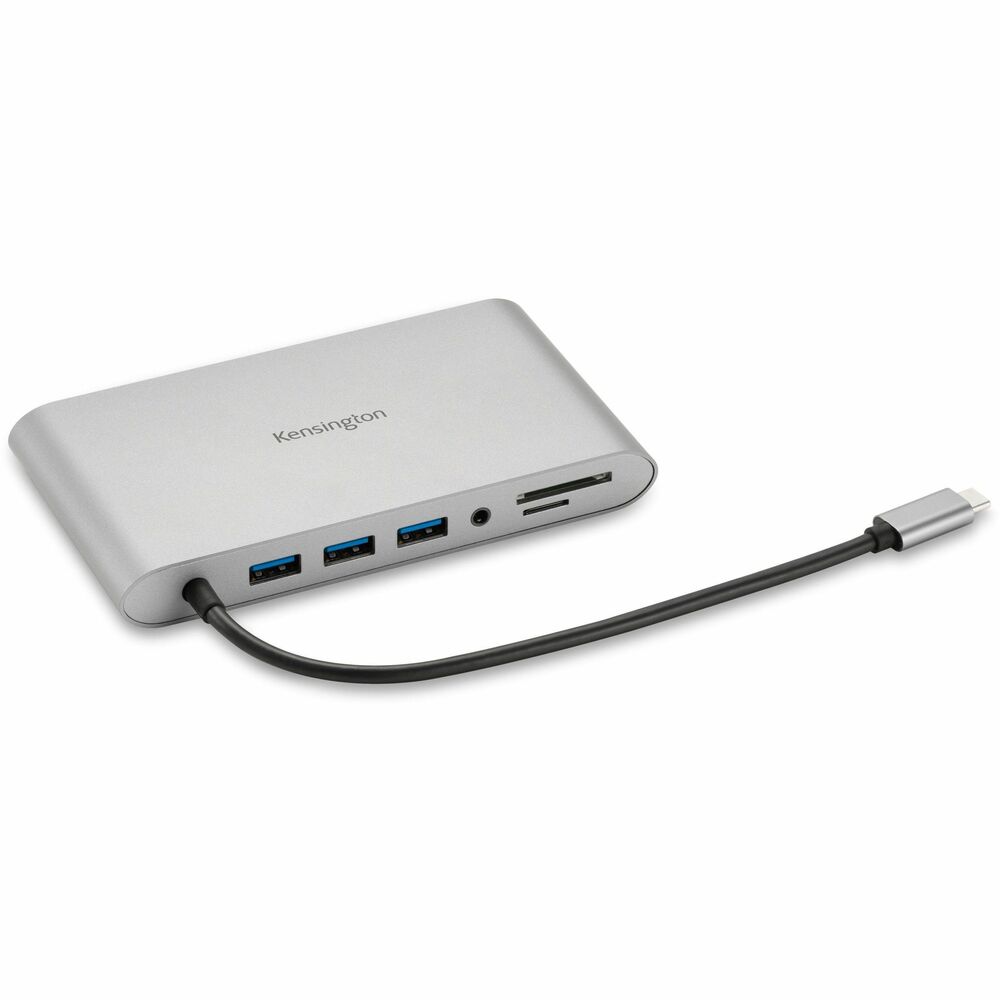 KMW33853 - UH1440P USB-C Dual Video Driverless Mobile Dock offers an outstanding solution for dual video support across DisplayPort, HDMI and VGA monitors. Dock delivers dual video with a 1080p resolution at 60 Hz and supports up to 85-watt power pass-through. Use your laptop's USB-C power supply to charge your laptop and power the dock. 10-in-one design includes three USB-A 3.2 (Gen 1) ports with one port at 5V/1.5A and two at 5V/0.9A. Dock also features 3.5mm audio jack, UHS-l SD3.0 Micro and SD card slots and one Gigabit Ethernet port. Docking station enables a computer-like experience for your Samsung or USB-C enabled iPad. Docking station works best for DisplayPort/HDMI and DisplayPort/VGA monitors for dual-video viewing. It's compatible with USB-C based devices running Windows 10 or later, macOS 11 or later, iPadOS 13 or later and Samsung DeX. System is driverless with no firmware or software required for setup. Compact design with included 6.7" long USB-C cable is easy to carry.