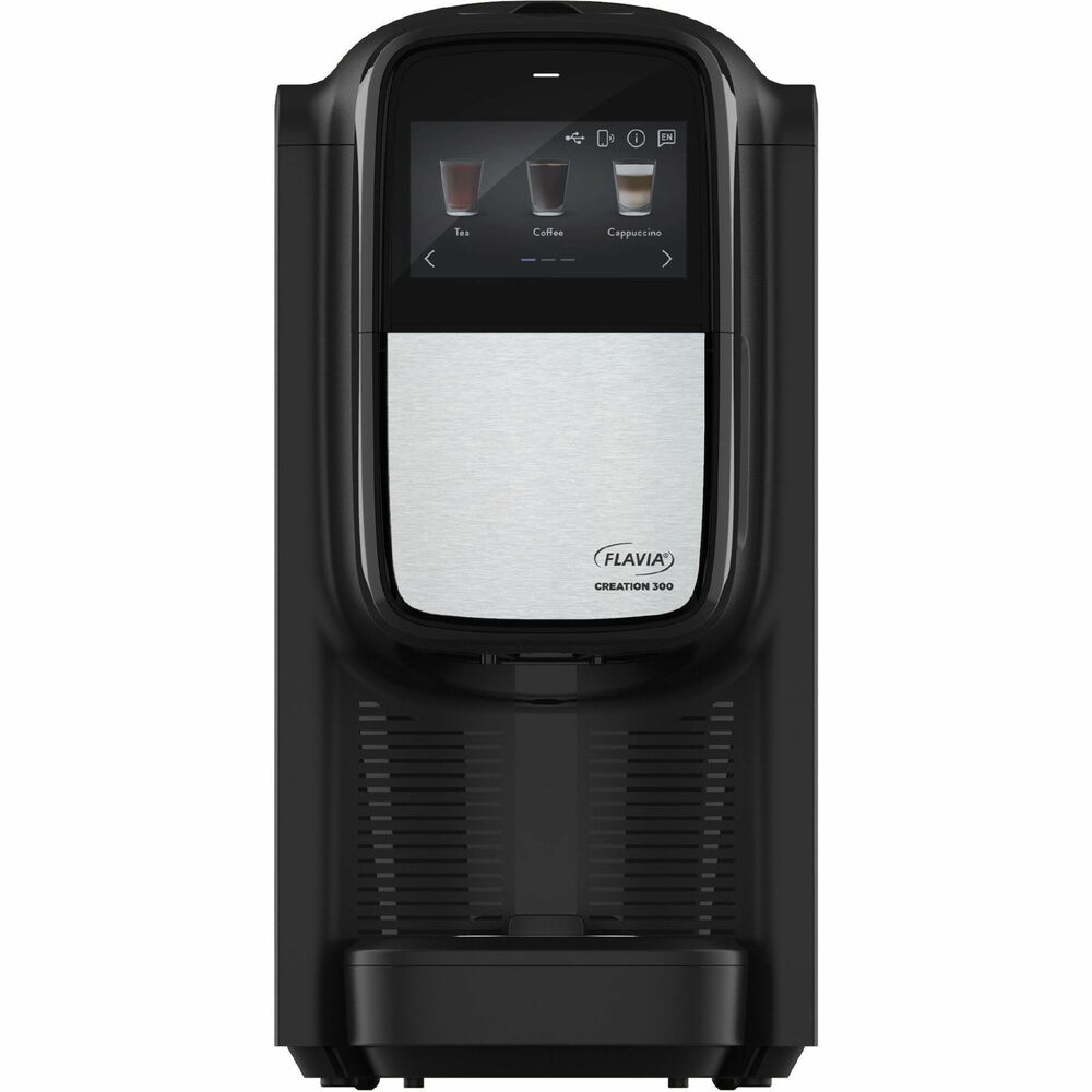 LAV18000587 - Flavia Creation C300 Brewer is an all-in-one beverage system designed to craft a variety of drink options that meet your needs at any time of day. Easy-to-use, C300 brewer is perfect for medium-size workplaces and larger conference rooms, executive suites, waiting rooms and more. Standard features include 14 types of hot cafe-style beverages including coffees, teas, lattes, infused waters and more. Pair with the Flavia Chill Refresh Module (not included) to make delicious cold drinks. Water source can be plumbed in or poured over. 4.3" touch-screen interface and smart technology make managing office beverages a breeze. Remove drip tray to effortlessly clean.