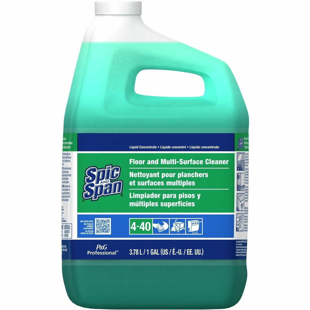 PGC31569 - Spic and Span Floor Cleaner is a versatile, high-performance, liquid detergent for easy, fast cleaning of foodservice grease found on floors and other areas. This product is specially formulated for foodservice. It cuts tough grease on quarry tile and works on walls, tables, food-contact surfaces and restrooms. Dual-surfactant system emulsifies greasy soils and suspends them so they can be removed. High builder level helps remove grimy tracked-in dirt and delivers excellent cleaning in hard water. Noncorrosive, mildly alkaline formula balances tough cleaning power with employee safety. Concentrated liquid uses 3 fluid oz. per 4-gallon bucket for quarry tile floors. Floor cleaner can be used with chlorine bleach. It is classified by Underwriters Laboratories as to slip-resistance only 43R9. UL.