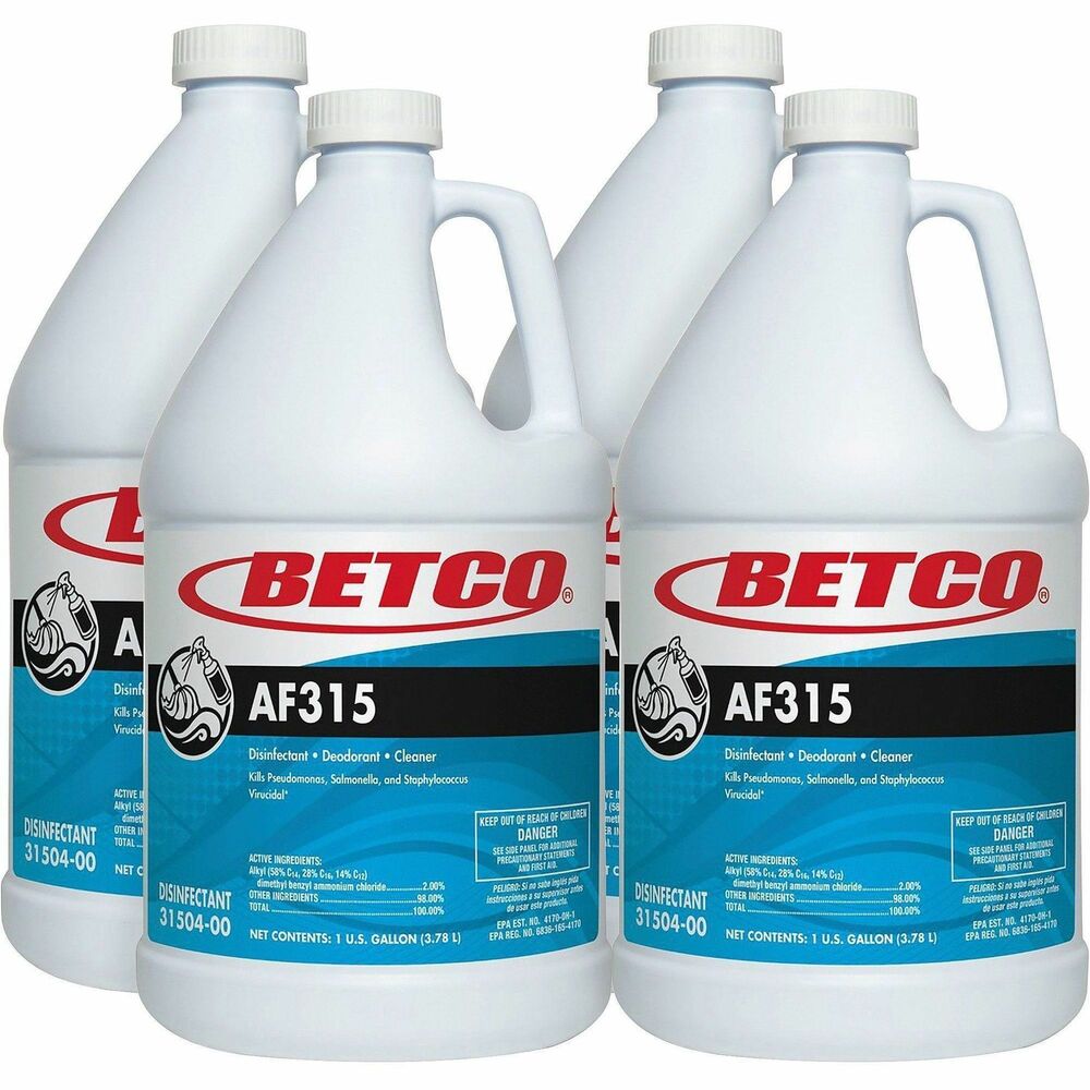 BET3150400CT - This neutral pH disinfectant cleans, disinfects and deodorizes in one step. Formulated to aid in reducing cross-contamination, it kills HIV-1 (AIDS) on precleaned surfaces/objects. It removes gross filth or heavy soil and thoroughly cleans surfaces. When used as directed, AF315 is effective against a wide variety of gram-positive and gram-negative bacteria. The effective, concentrated cleaning product will not dull most floor finishes while providing long-lasting freshness against tough odors. Use in electrostatic sprayers for full 360-degree disinfection (follow sprayer and chemical use instructions). Add 5 oz. per gallon of water to disinfect hard, precleaned nonporous surfaces. You can apply AF315 with cloth, mops or sponges.
