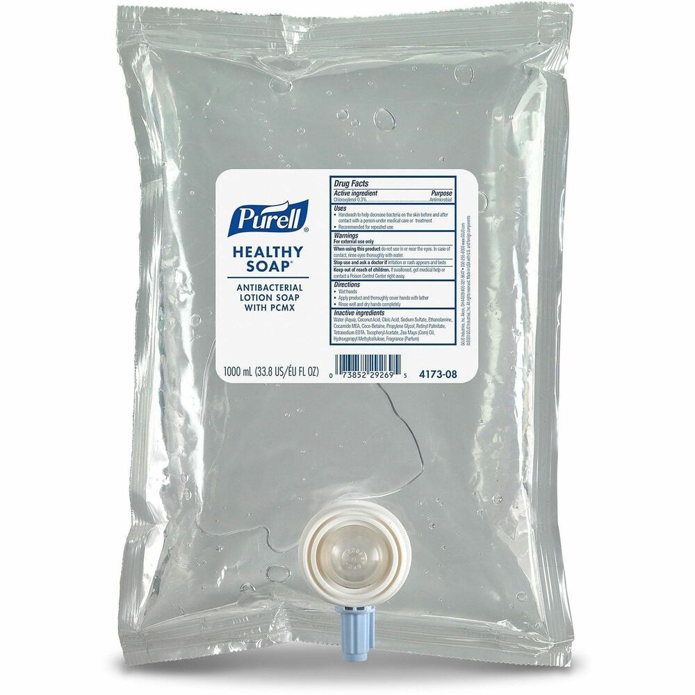 GOJ417108 - Show you care for employees and visitors with HEALTHY SOAP Premium Lotion Handwash Refill. High-performance, gentle lotion soap is designed for general handwashing. Dye-free formula with a Waterfall fragrance is mild enough to use repeatedly throughout the day while gently removing dirt and germs from your hands. Lotion handwash with naturally derived moisturizers meets USDA BioPreferred Program standards for hand cleaners. 1000 ml. refill works with PURELL CS2 Push-Style Hand Soap Dispenser (not included).   