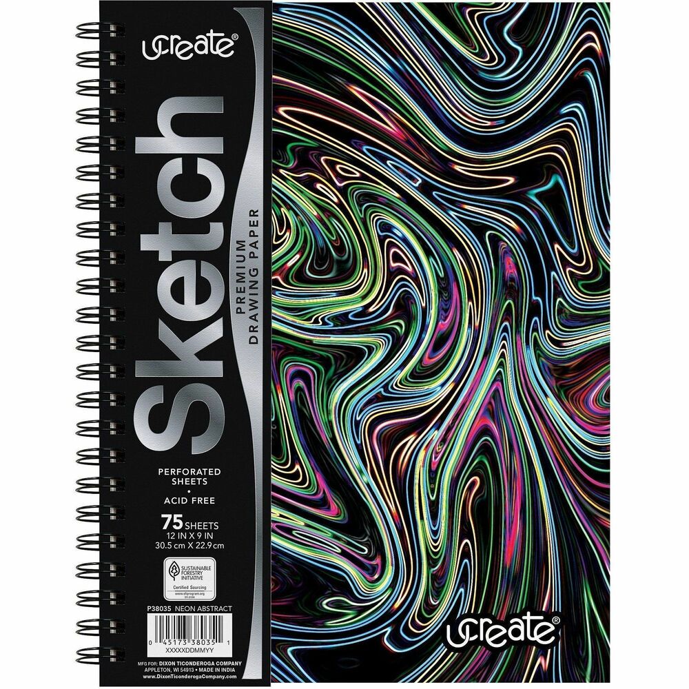 PACP38035 - Let your imagination soar with this premium sketch book. Cover is adorned with an on-trend, neon squiggles design for a fashionable look. Front and back poly covers enhance durability. Sketch book contains 120 gsm heavyweight, acid-free drawing paper. 9" x 6" size makes it easy to take your art and creativity on-the-go. Spiral binding lies flat for comfortable drawing and sketching with all types of dry media, such as pencils, colored pencils, pens and markers. Sheets are perforated to display your final artwork. Sketch book is perfect for teachers and students.