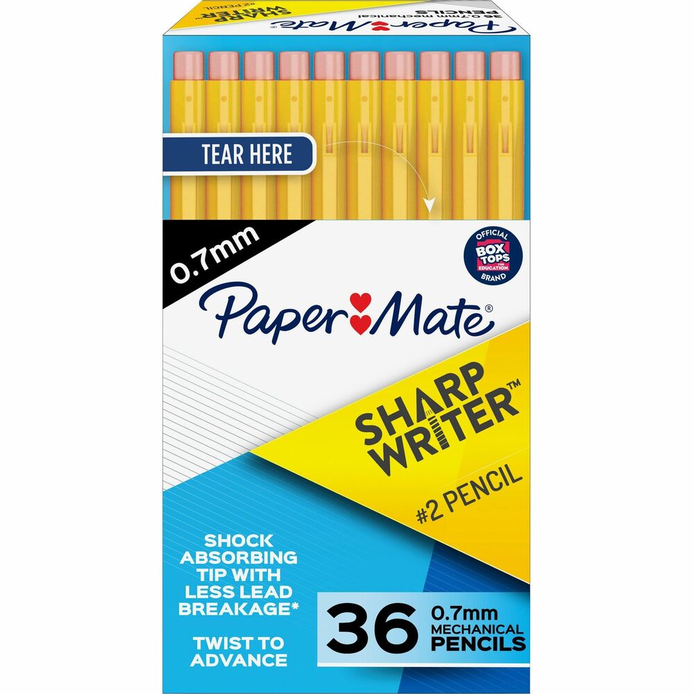PAP1921221C - Sharp Writer is the mechanical pencil to trust for break-resistant leads. With breakproof technology and a unique shock-absorbing tip, these mechanical pencils further reduce lead breakage. Twist-to-advance mechanism silently advances your lead for fewer distractions when writing. Smudge-resistant Pink Pearl eraser fixes mistakes cleanly. The No. 2 pencil leads are the choice for standardized testing. Nonrefillable mechanical pencil also offers a convenient pocket clip to attach to pockets and notebooks.Rebate: $25 Visa Card w $75 Newell Brands Buy View Rebate Details