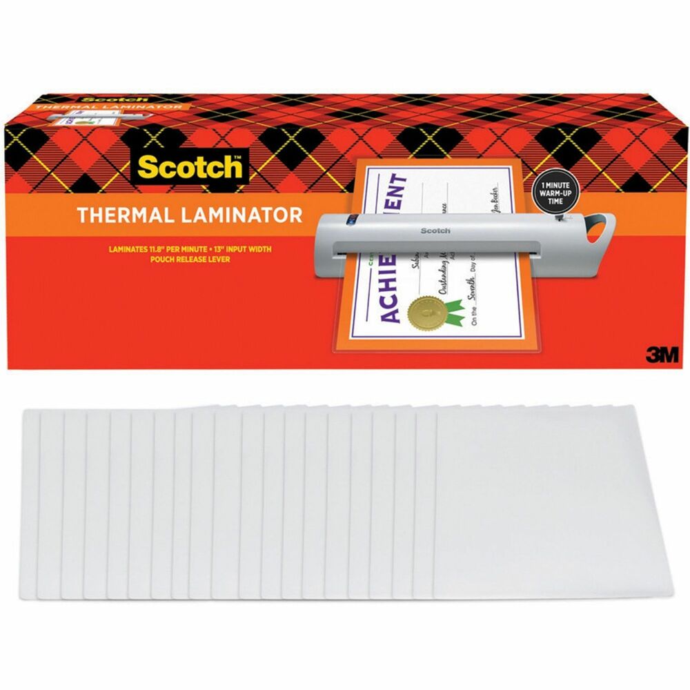 MMMTL1302XVP - Scotch Advanced Thermal Laminator is ready to laminate in under a minute. It offers an extra-wide input at 13" , making it great for both small and big projects. It laminates 11.8" per minute. Two heated rollers create high-quality professional, bubble-free and wrinkle-free results. Built-in carry handle stays cool and provides portability. Laminator includes auto shutoff, touch-button controls and two heat settings for both 3 mil and 5 mil pouches. Maximum pouch thickness is 10 mil. For best results, use with Scotch Brand Thermal Laminating Pouches. Laminator comes with 20 letter-size pouches.