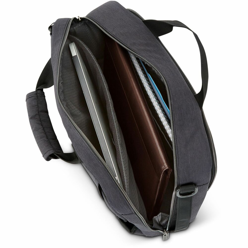 SML1462595794 - Hybrid Laptop Brief provides three ways to carry or wear: carry using handles, wear as a backpack with the shoulder straps or stow the straps and add the adjustable, crossbody strap. Front, zippered stash pocket is perfect for storing needed essentials. Front, zippered pocket features an organization panel with a tricot-lined, open storage pocket and a pen sleeve and key leash. Main compartment includes a tricot-lined, padded laptop sleeve that fits most laptops and tablets up to 15.6". Second storage sleeve holds slimmer items. StackIt strap fits over most upright handles for a hassle-free combination when traveling. Removable, adjustable, padded shoulder strap converts the bag to carry on your shoulder or across your body. Stowable, adjustable backpack straps easily convert the bag to a backpack. Top and side grab handles are padded to allow easy, convenient carrying. Convertible briefcase is made of durable, two-tone, ripstop polyester with a water-repellent coating. More from the Manufacturer