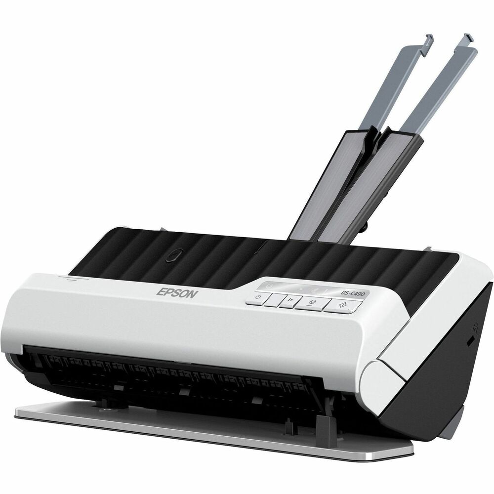 EPSB11B271201 - The powerful and fast compact desktop document scanner for efficient workspaces.Get the most out of your workspace and stay on track with the hustle and bustle of work with the fast and compact DS-C490. Remarkably small and lightweight, this scanner features a vertical paper feed system and saves up to 60 percent of desk space, so you can stay productive even when space is limited. The powerful DS-C490 delivers brilliant images at high speeds, scanning 2-sided documents at up to 40 ppm/80 ipm. It also accommodates a wide variety of media-including cards, passports and other document types-and a 20-page Auto Document Feeder (ADF) makes it easy to scan in batches. The DS-C490 scans papers of varying sizes up to 8.5" x 220" , giving it great versatility. In addition, intelligent image adjustments such as automatic cropping and dirt detection allow for incredible image quality. Engineered for the rigors of a commercial environment, the DS-C490 comes with powerful EpsonDocument Capture Pro software and includes TWAIN and ISISdrivers for seamless integration with most document management systems.  Saves 60 percent of desk space with compact design  Capture two sides in one pass as fast as 40 ppm/80 ipm  20-page Auto Document Feeder  Scan documents of varying sizes up to 8.5" x 220"Fits in tight spacesCompact, vertical design saves 60 percent of desk space with the same powerful performance as comparable commercial desktop document scannersOur fastest compact desktop scannerQuickly scan two sides at once with one-pass duplex scanning as fast as 40 ppm/80 ipmEasily scan in batchesCompact 20-page Auto Document Feeder accommodates stacks of documents of varying sizesRemarkable versatilityScan documents up to 8.5" x 120" , from standard paper to cards and passports, using the flexible scan pathIntelligent imaging technologyAutomatic cropping, blank page deletion, background removal, dirt detection, paper skew correction and staple protectionPowerful software includedEpson Document Capture Pro software is built specifically to meet the needs of demanding applications