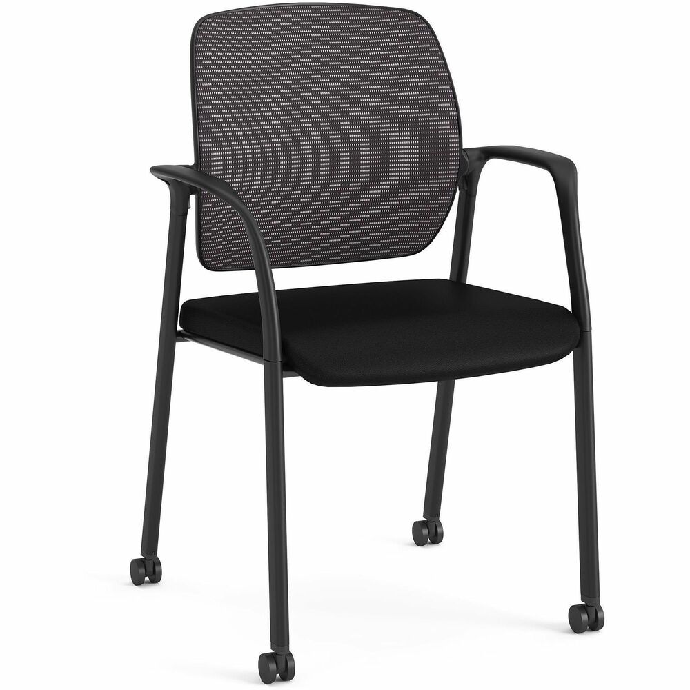 HONNR6FMC10P71 - Experience comfort from the inside out with this Nucleus Guest Chair. Nucleus puts the science into seating, combining a sophisticated, high-tech aesthetic with meticulously researched ergonomic support. The 4-Way Stretch Mesh back in black flexes with the spine while the seat cradles you like a hammock, creating your very own custom fit with targeted support. Modern style features an organic, rounded look. Made from innovative materials, this guest chair with arched fixed arms stacks up to four high, making it ideal not only for the office. Black hard casters allow easy active rearrangement in multipurpose rooms, training rooms and common areas. Frame and base coordinate well with the cushioned seat upholstered in black polyurethane. Seat height is 17-5/8". Weight capacity is 300 lb.