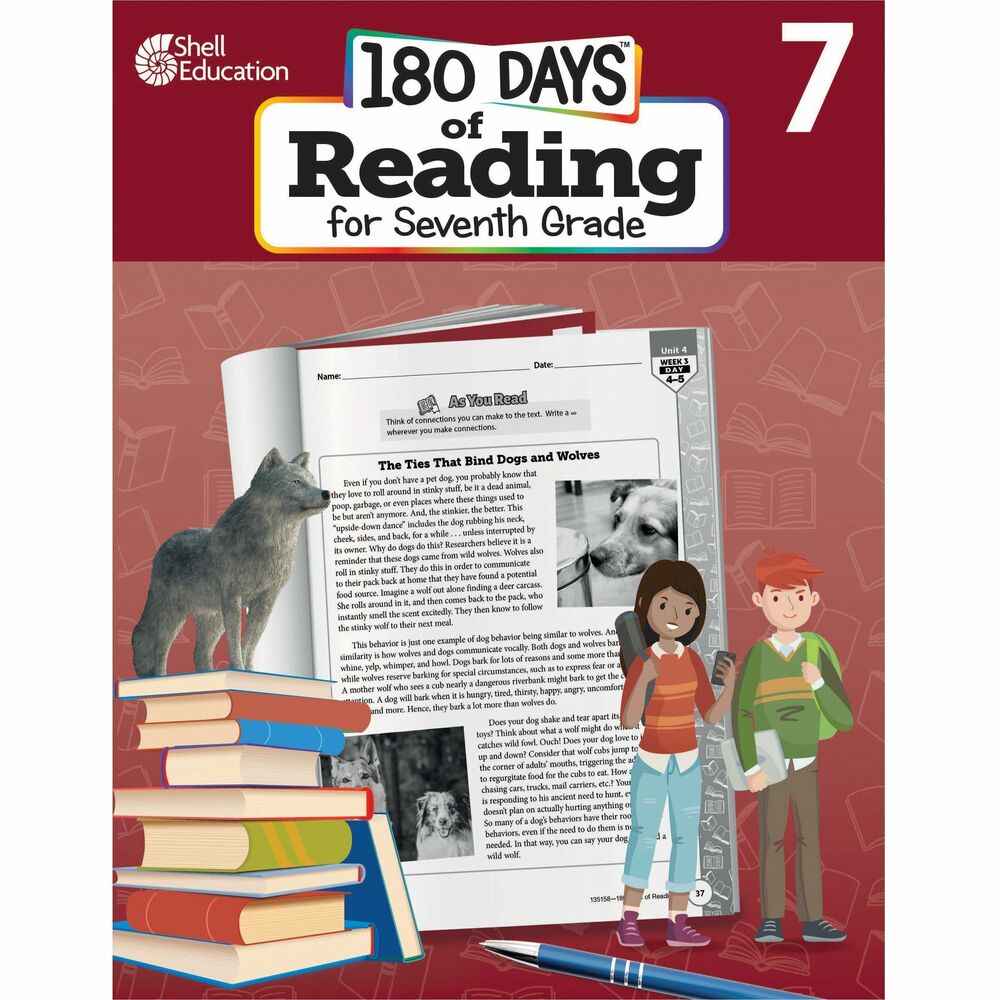 SHL135158 - Build advanced reading skills with 180 Days of Reading 2nd Edition - a workbook of engaging and meaningful, daily practice activities. Easy-to-use, seventh-grade workbook is great for at-home learning or classroom instruction. Watch students learn to read and write more confidently with these standards-based learning activities. Second Edition incorporates thematic units and a combination of fiction, nonfiction and nontraditional texts. It also reinforces the connection between reading and writing by having students write about what they read. Parents appreciate the grade-appropriate reading passages and engaging topics that children will enjoy. Teachers rely on this practice book to save them valuable time and address learning gaps. Daily reading practice is great for homeschooling, reinforcing learning at school or preventing learning loss over the summer.