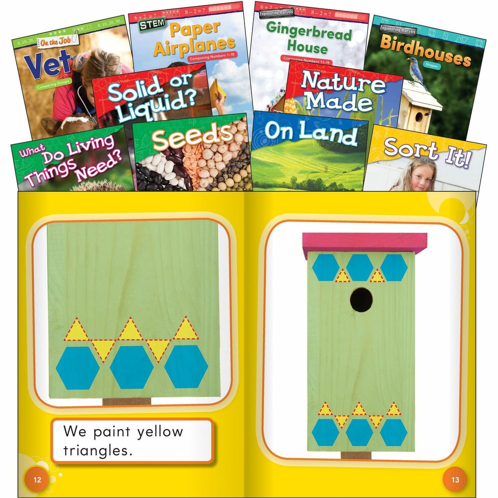 SHL103736 - Build STEM knowledge and foundational literacy skills with this set of math and science books. Nonfiction books use real-life examples of problem-solving to teach budding young scientists essential math and science concepts. With dynamic images, easy-to-read text and engaging text features, these full-color informational books develop beginning readers' literacy skills while introducing kindergarten students to early STEM themes.