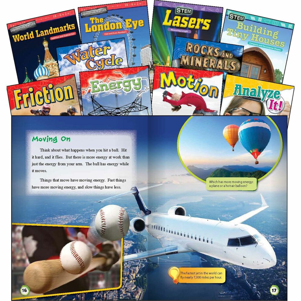 SHL100579 - Build math, science and reading skills with this book set that supports STEM education. Second-grade students will develop their reading skills while reading high-interest subjects, including the science behind engineering wonders, how lasers work, geometry of tiny houses, scientific method and more. Nonfiction books use real-life examples of problem-solving to teach students essential vocabulary and concepts. Vivid images, detailed sidebars, practice problems and math charts make learning concepts fun and easy. Hands-on lab activity supports STEM education. Text features include a glossary, index and table of contents to increase understanding of math and science concepts.