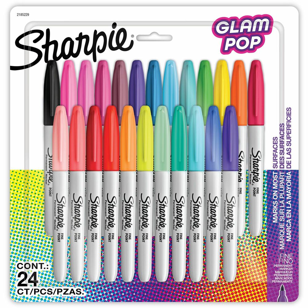 SAN2185229 - Glam Pop Permanent Markers incorporate bright shades of each hue to inspire imaginative energy and encourage confident, colorful creations. Vivid, brilliant colors create eye-popping, vibrant impressions. Remarkably resilient ink dries quickly, resists fading and water, and marks on most surfaces. Fine tip produces detailed lines and markings. More from the Manufacturer