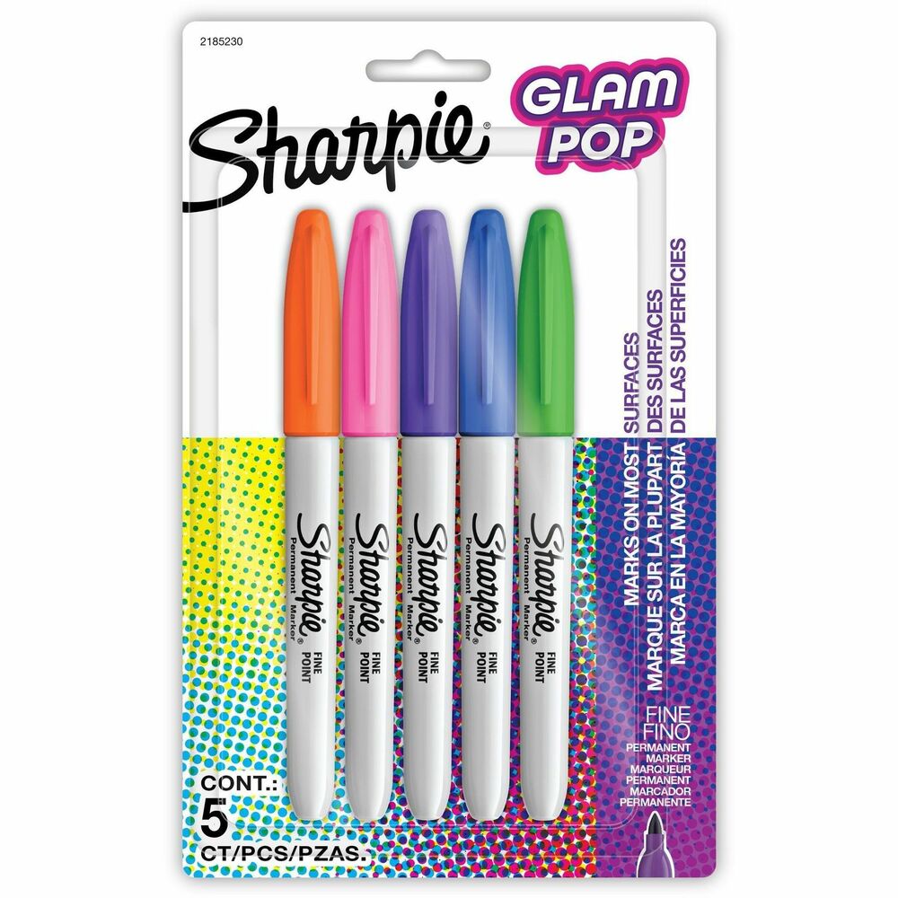 SAN2185230 - Glam Pop Permanent Markers incorporate bright shades of each hue to inspire imaginative energy and encourage confident, colorful creations. Vivid, brilliant colors create eye-popping, vibrant impressions. Remarkably resilient ink dries quickly, resists fading and water, and marks on most surfaces. Fine tip produces detailed lines and markings.