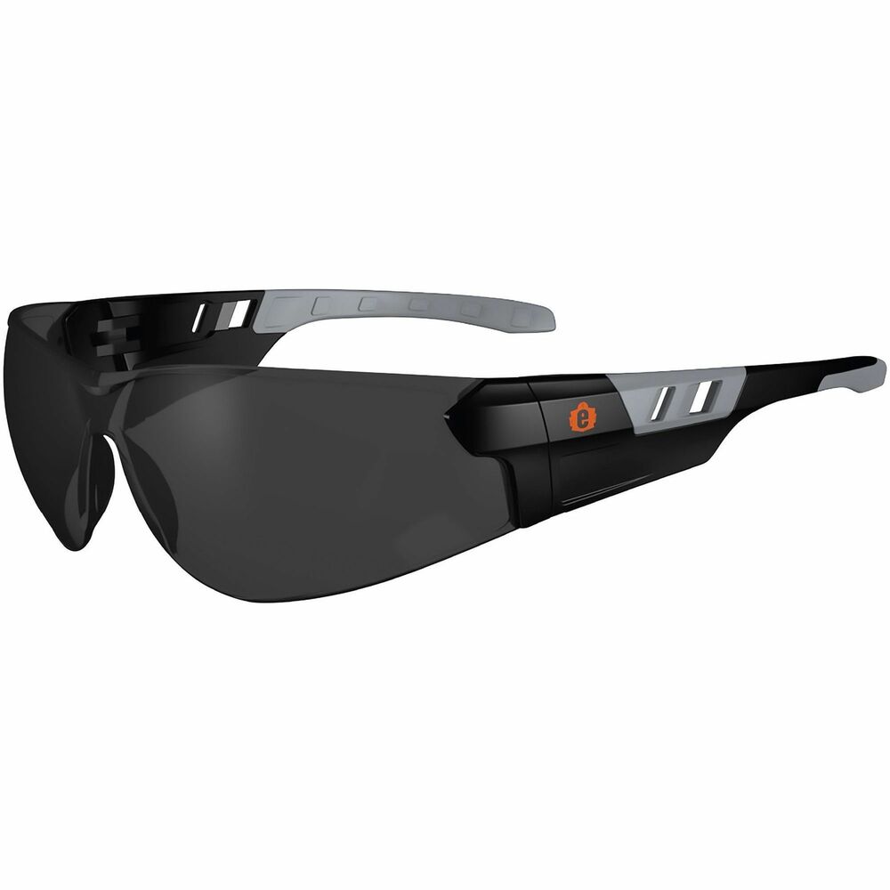 EGO59135 - Skullerz Saga Anti-Scratch & Enhanced Anti-Fog Safety Glasses feature a sleek, sporty, frameless design with a wide field of vision. Tough, anti-scratch, anti-fog, polycarbonate lenses protect against impacts and filter 99.9 percent of harmful UVA, UVB and UVC rays. Contoured nose bridge provides a comfortable fit that won't slip or pinch. Flex-fit, nonslip temples reduce pressure and headaches caused by tight-fitting glasses. Temple accessory slots are compatible with attachable lanyards (not included) and improve airflow when not in use. Fog-Off Plus technology delivers scratch-resistance and enhanced, anti-fog performance for clear viewing no matter the job. Impact-resistant safety glasses are tested to ANSI/ISEA Z87.1-2020 High-Velocity Impact Protection and optical requirements. Smoke lenses with 16 percent VLT are ideal for outdoor and bright-light conditions.