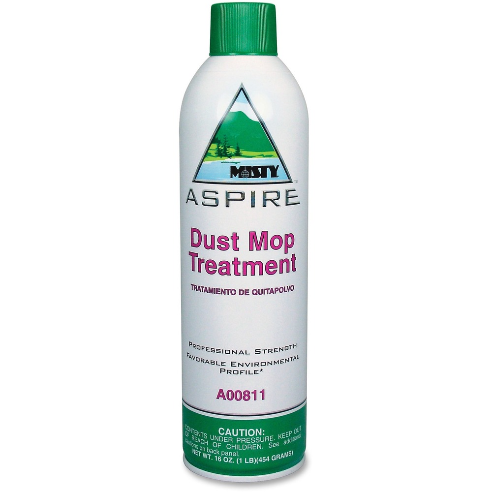 AMR1038049 - Aspire Dust Mop Treatment replaces sweeping compounds and eliminates the dust created when using mophead-equipped push brooms. The advanced, professional-strength formula contains no wax or silicone, does not make the treated surface slippery and will not damage floor surfaces. Use on asphalt tile, linoleum, vinyl, rubber tile, marble, granite, natural stone, ceramic, concrete, quarry tile, magnesite, cork and wood including polyurethane-coated wood such as gymnasium floors, racquet courts and more. It can also be used on flooring coated with removable polymer finish. Cloths treated with this product are ideal for dusting plastic, laminates, chalkboards and more. The nonflammable, water-based formula also features a pleasant light lemon fragrance. It is 98 percent VOC-free.