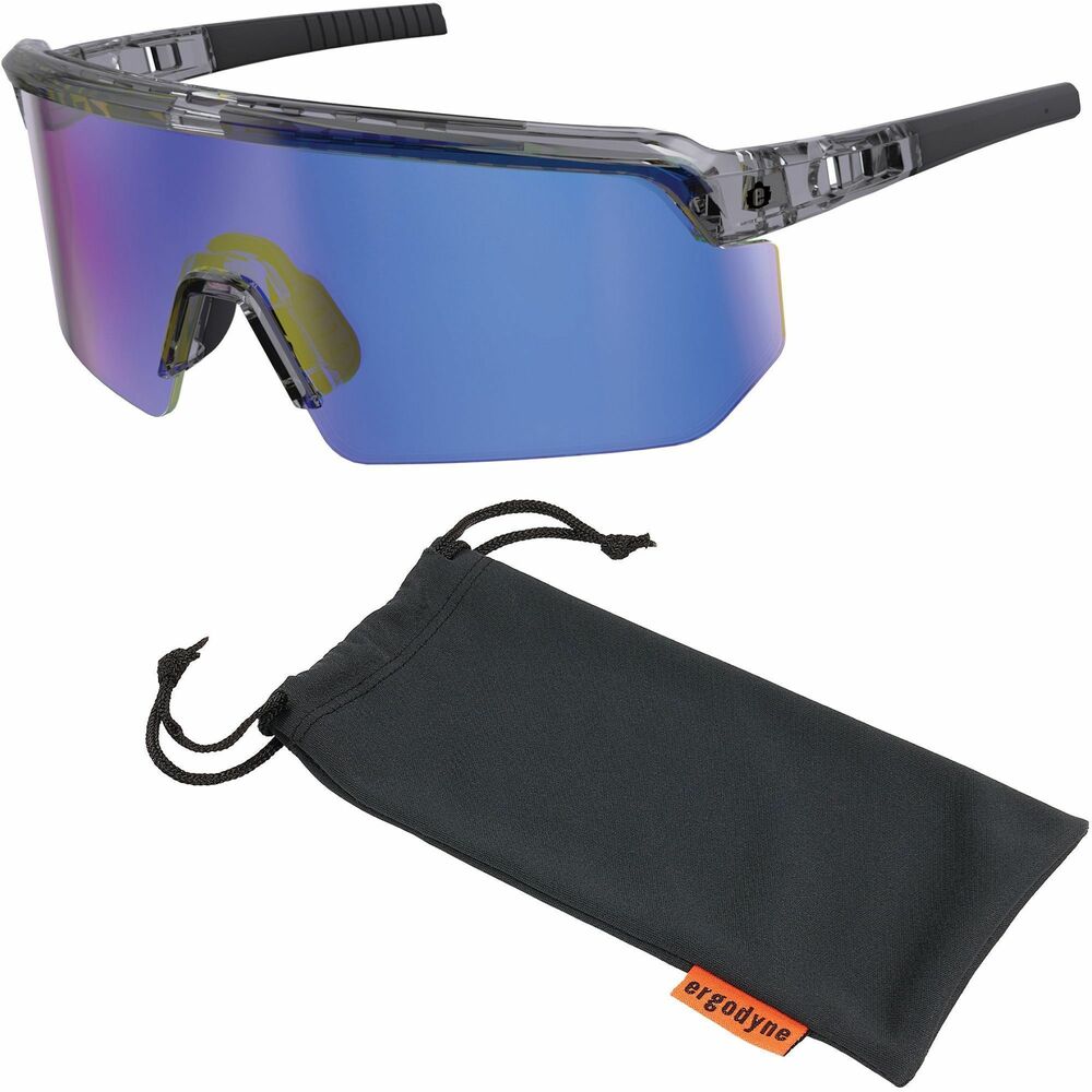 EGO55012 - Aegir Anti-Scratch & Enhanced Anti-Fog Safety Glasses feature an oversized, blade-style design, providing superior eye protection and maximized field of vision. Tough, scratch-resistant, anti-fog, polycarbonate lenses protect against impacts and filter 99.9 percent of harmful UVA, UVB and UVC rays. High-strength frame is built for durability. Rubberized nose bridge and temples offer nonslip security and resist sweat for all-day comfort. Rubber temples bend and re-bend to accommodate a variety of head shapes and fit preferences. Fog-Off Plus technology combines durable scratch-resistance with enhanced, anti-fog performance for clear viewing no matter the job. Impact-resistant safety glasses are tested to ANSI/ISEA Z87.1-2020 High-Velocity Impact Protection and optical requirements. They are perfect for outdoor work such as construction, landscaping, carpentry, woodworking and more. Blue mirror lenses with 20 percent VLT are ideal for outdoor and bright-light conditions.
