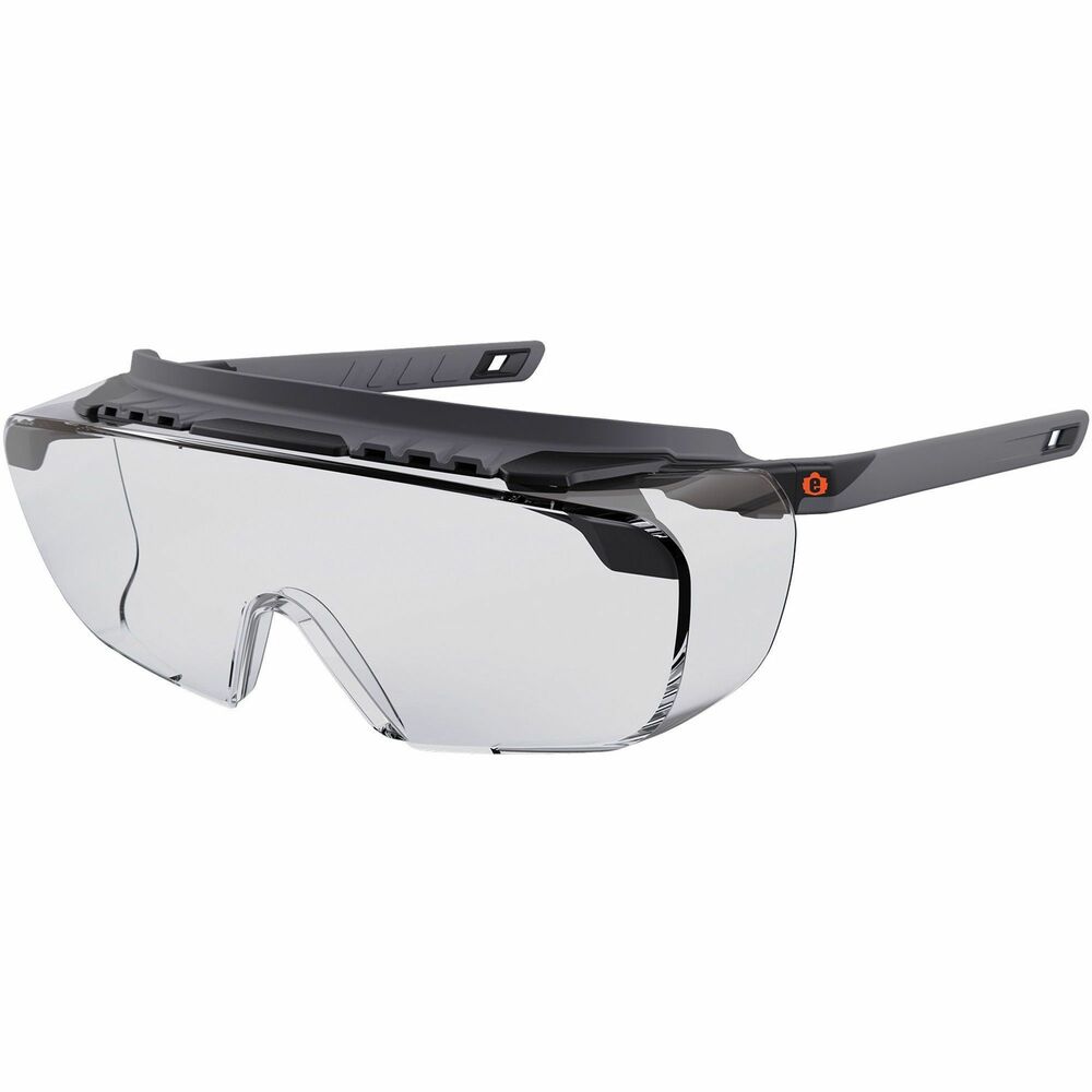 EGO55102 - Skullerz Osmin Anti-Scratch & Enhanced Anti-Fog Safety Glasses feature over-the-glasses (OTG), wraparound lenses for a wide field of vision and seamless fit over prescription frames. Tough, anti-scratch, anti-fog, polycarbonate lenses protect against impacts and filter 99.9 percent of harmful UVA, UVB and UVC rays. Nylon and soft rubber design adds durability and flexibility. Molded-in brow guard and side shields provide enhanced protection from debris. Integrated brow venting allows airflow for improved, anti-fog performance. Rubber temples bend and re-bend for a custom, secure fit. Built-in, soft, rubber guards on the frame and temples protect prescription frames and lenses from constant movement and harmful scratching. Impact-resistant safety glasses are tested to ANSI/ISEA Z87.1-2020 High-Velocity Impact Protection and optical requirements. Clear lenses with 95 percent VLT are ideal for indoor, low-light and nighttime conditions.
