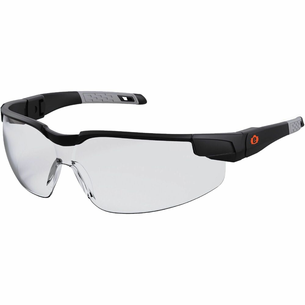 EGO50066 - Skullerz Dellenger Anti-Scratch & Enhanced Anti-Fog Safety Glasses feature adjustable temples that shift up or down and lock into place for a custom fit on a variety of face sizes. Tough, anti-scratch, anti-fog, polycarbonate lenses protect against impacts and filter 99.9 percent of harmful UVA, UVB and UVC rays. Rimless design produces a lightweight, comfortable fit with a full field of vision. Contoured nose bridge won't slip or pinch. Flex-fit temples reduce pressure and stay put for all-day comfort. Fog-Off Plus technology delivers scratch-resistance and enhanced, anti-fog performance for improved clarity and durability. They are useful for those working with dust masks or in extreme temperature change. Impact-resistant safety glasses are tested to ANSI/ISEA Z87.1-2020 High-Velocity Impact Protection and optical requirements. Clear lenses with 95 percent VLT are ideal for indoor, low-light and nighttime conditions.