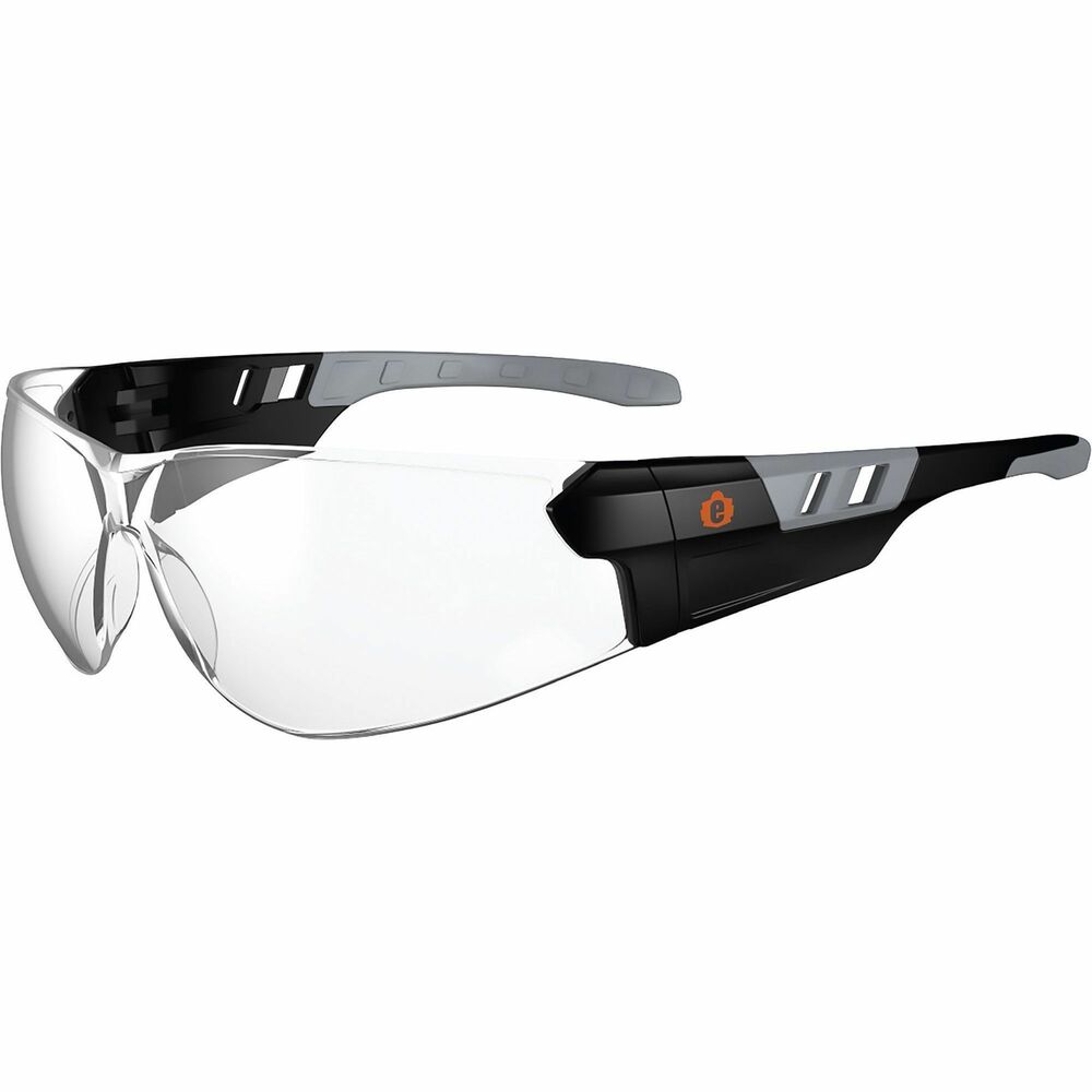 EGO59105 - Skullerz Saga Anti-Scratch & Enhanced Anti-Fog Safety Glasses feature a sleek, sporty, frameless design with a wide field of vision. Tough, anti-scratch, anti-fog, polycarbonate lenses protect against impacts and filter 99.9 percent of harmful UVA, UVB and UVC rays. Contoured nose bridge provides a comfortable fit that won't slip or pinch. Flex-fit, nonslip temples reduce pressure and headaches caused by tight-fitting glasses. Temple accessory slots are compatible with attachable lanyards (not included) and improve airflow when not in use. Fog-Off Plus technology delivers scratch-resistance and enhanced, anti-fog performance for clear viewing no matter the job. Impact-resistant safety glasses are tested to ANSI/ISEA Z87.1-2020 High-Velocity Impact Protection and optical requirements. Clear lenses with 95 percent VLT are ideal for indoor, low-light and nighttime conditions.