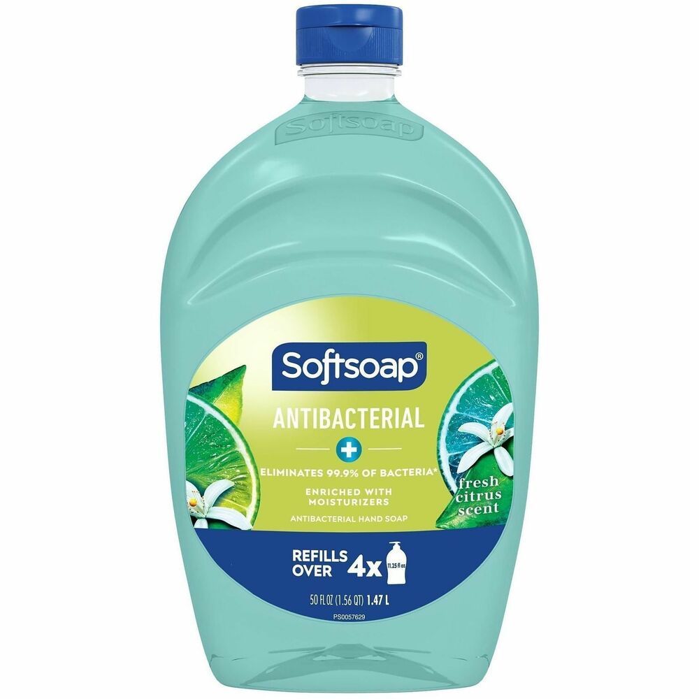 CPCUS05266A - Softsoap Antibacterial Liquid Hand Soap effectively eliminates 99.9-percent of bacterial. Soap comes enriched with moisturizers that help protect your skin's natural barrier by retaining natural moisture. Liquid soap is paraben-free and phthalate-free, and leaves behind a refreshing Fresh Citrus scent. Large refill bottle can refill over six 7.5oz hand soap bottles.