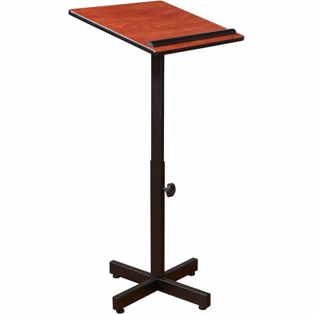 NPS70CH - The #70 Lectern Stand is a reliable and economical option with a practical application in virtually any public speaking venue. It features a black 16-gauge steel base which adjusts from 30"-44" high to suit most speakers' stature. A generous 16" x 20" reading surface for presentation materials features protective T-mold edging and a helpful paper/book stop. This podium ships ready for easy assembly.   
