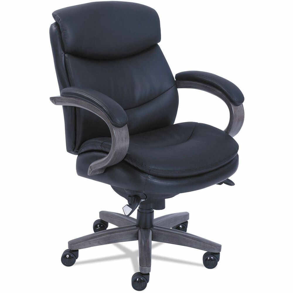 LZB48963A - Premium La-Z-Boy patented ComfortCore Plus memory foam seat construction. Upholstered in commercial grade bonded leather. Wood arms and base finished with PU coating for added durability. Cable actuated seat plate for seat height adjustment and tilt function. Supports up to 300 lbs.