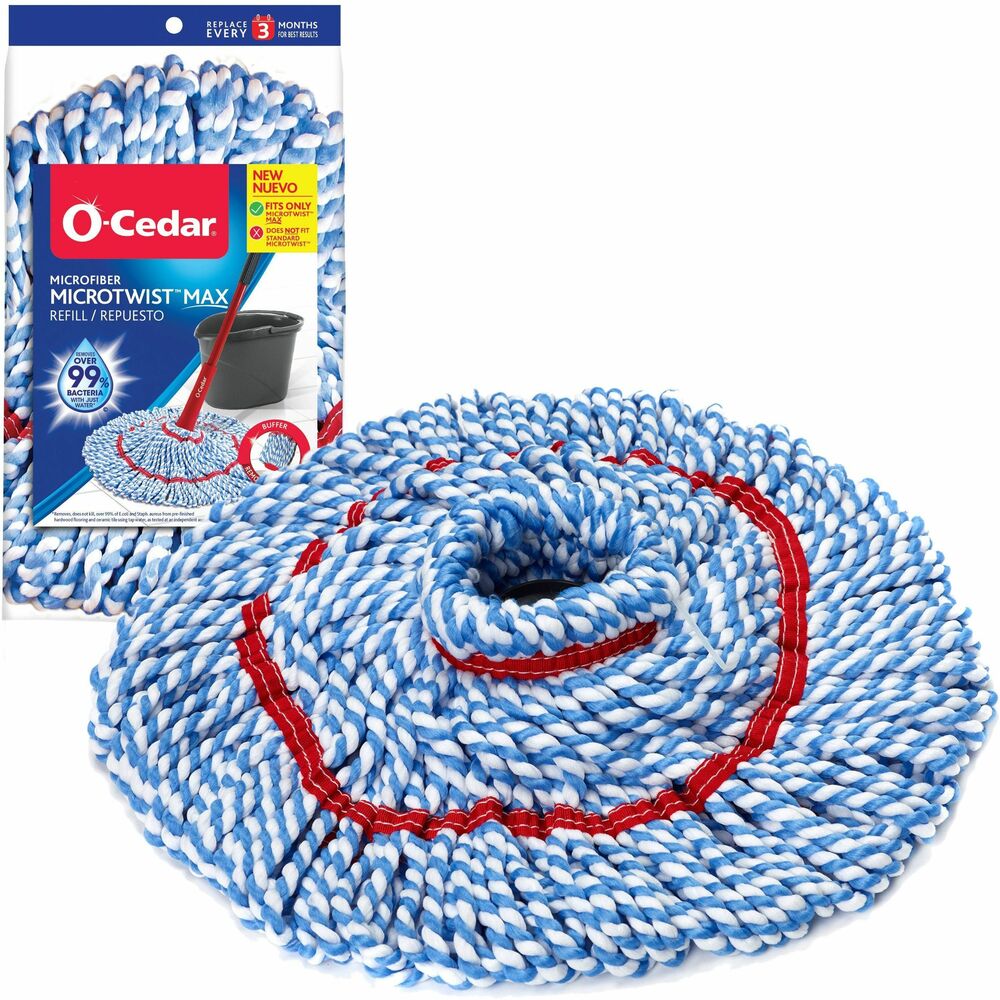 FHP170640 - Easily remove stubborn dirt and grease using the MicroTwist MAX Mop Refill. Tangle-free microfiber strands trap and absorb dirt, dust, hair and moisture from hard floors. Double red bands prevent tangling for smooth mop coverage. Buffering pad on the mophead delivers extra cleaning power on stubborn dirt. Reusable and machine-washable microfiber head removes more than 99 percent of bacteria with just water. Extra-large size (18") covers more surface area in less time. Once done, easily detach from the O-Cedar MicroTwist MAX Microfiber Mop and throw in the wash. Refill is safe for all hard floor surfaces, including wood, tile, laminate and linoleum.