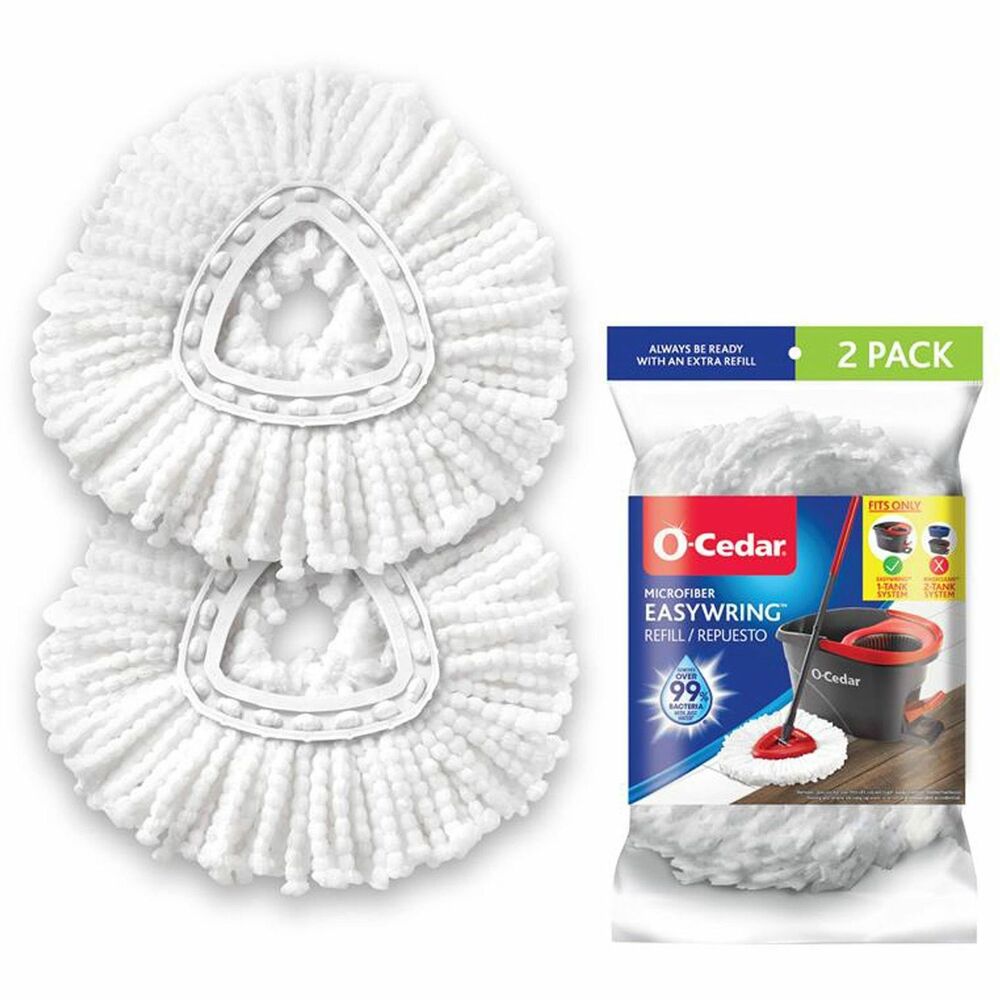FHP172385 - Specifically designed for use with the O-Cedar EasyWring Spin Mop & Bucket System, this multipurpose refill is made from hardworking microfiber that removes more than 99 percent of bacteria with just water. It's reusable and machine-washable for sustainable cleaning. Triangular shape of mop frame and pivoting handling allow maneuverability and corner cleaning. Mop refill is safe for all hard floors, including hardwood, tile, vinyl, laminate, linoleum and more.
